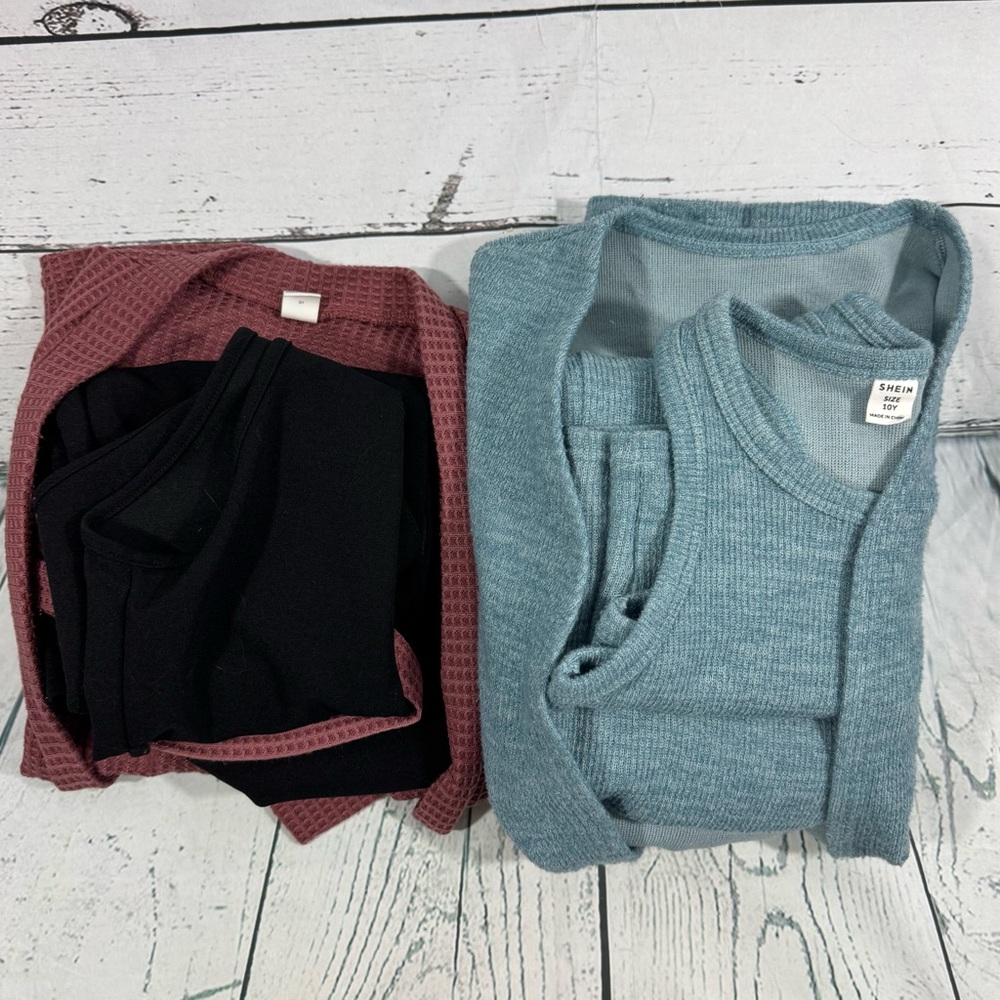 Shein Cozy Knit Lounge Set - Blue and Black